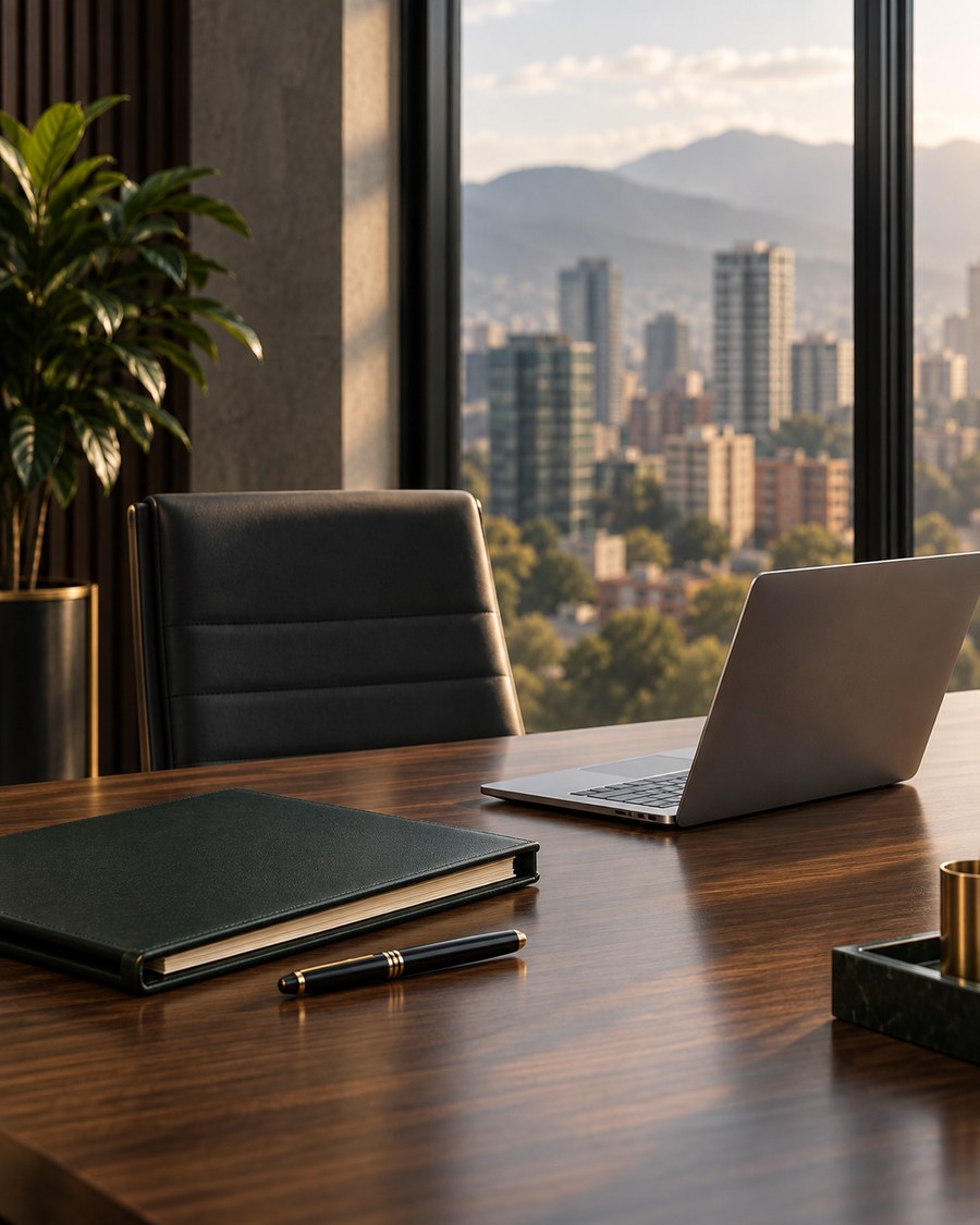 Mesa de trabajo preparada para asesorar empresas y emprendedores